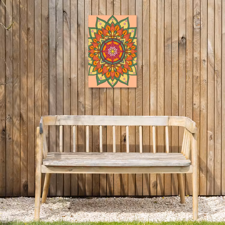 Mandala - Bloemen - Abstract - Kleurrijk Tuinposter op houten frame 2 cm dik klein -sfeer4