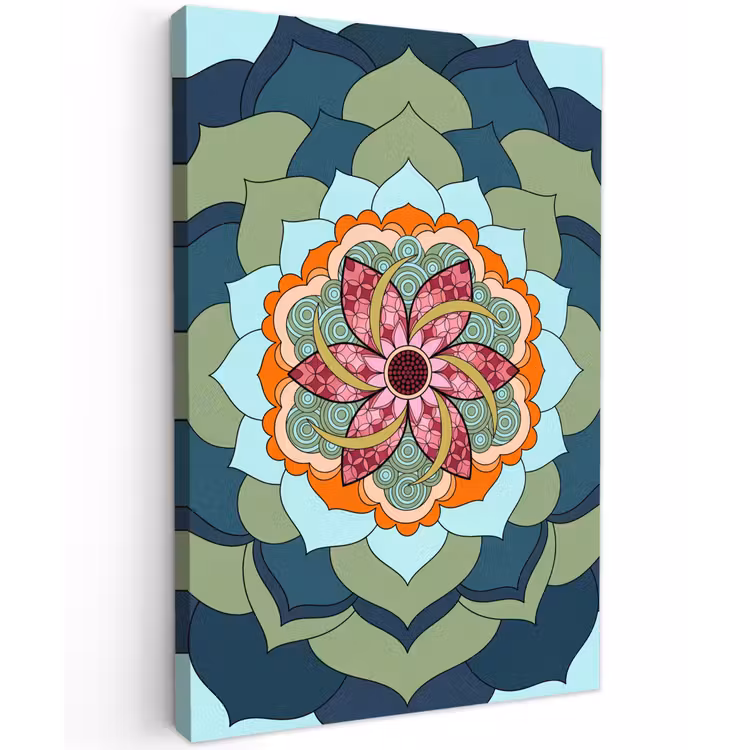 Mandala - Geometrisch - Kunst - Decoratief - Kleurrijk Tuinposter op houten frame 2 cm dik klein -3d