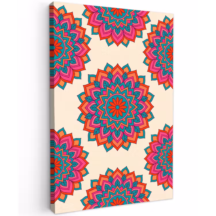 Mandala - Patroon - Abstract - Kleurrijk - Modern Tuinposter op houten frame 2 cm dik klein -3d