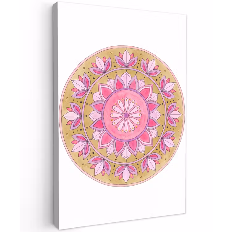 Mandala - Patroon - Kunst - Aquarel - Roze Tuinposter op houten frame 2 cm dik klein -3d