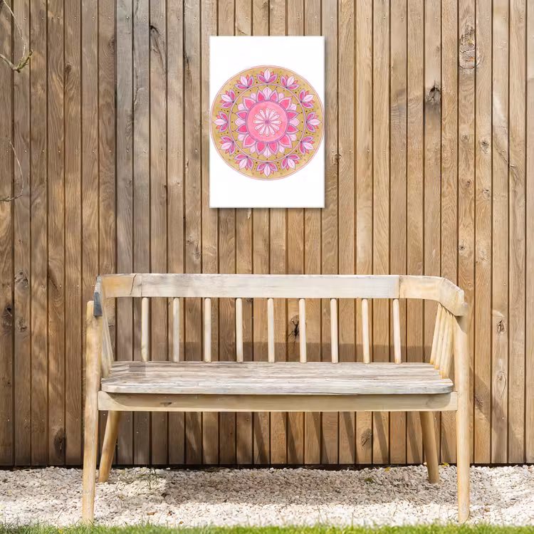 Mandala - Patroon - Kunst - Aquarel - Roze Tuinposter op houten frame 2 cm dik klein -sfeer4