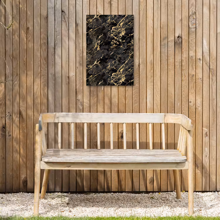 Marmer - Zwart - Goudstructuur Tuinposter op houten frame 2 cm dik klein 841 -sfeer4