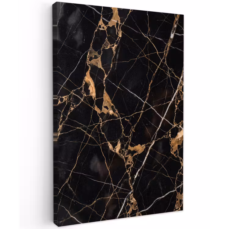Marmer - Goud - Abstract - Zwart Tuinposter op houten frame 2 cm dik klein -3d