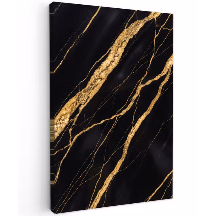 Marmer - Goud - Textuur - Abstract - Zwart Tuinposter op houten frame 2 cm dik klein -3d