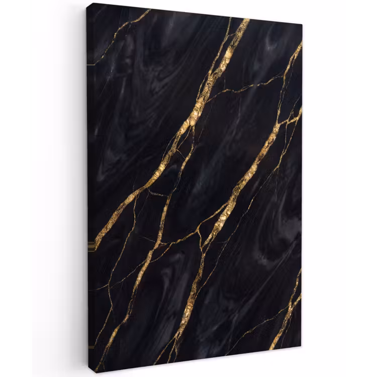 Marmer - Gouden aders - Abstract - Zwart Tuinposter op houten frame 2 cm dik klein -3d