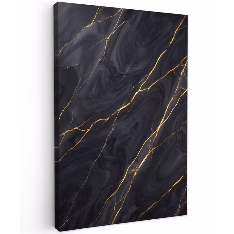 Marmer - Goudaders - Abstract - Modern - Zwart Tuinposter op houten frame 2 cm dik klein -3d