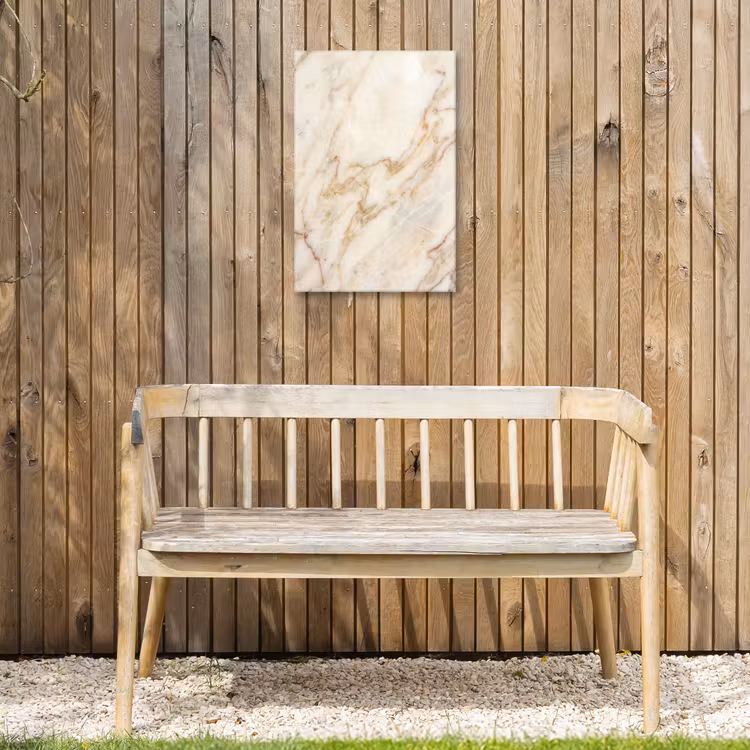 Marmer - Ader - Abstract - Wit - Goud Tuinposter op houten frame 2 cm dik klein -sfeer4