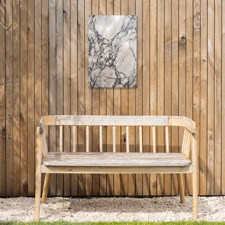 Marmer - Aderen - Patroon - Wit - Grijs Tuinposter op houten frame 2 cm dik klein -sfeer4