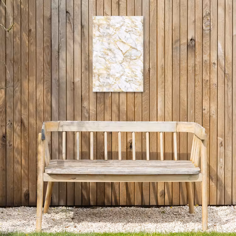 Marmer - Wit - Expressief - Goudaccenten Tuinposter op houten frame 2 cm dik klein 841 -sfeer4