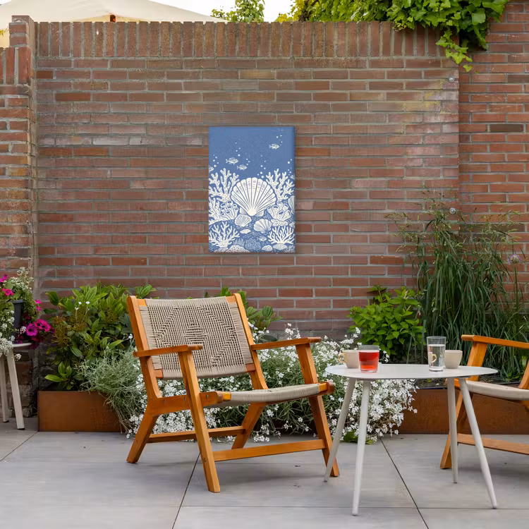 Zeeleven - Koraal - Schelp - Vis - Illustratie - Onderwater Tuinposter op houten frame 2 cm dik klein -sfeer3