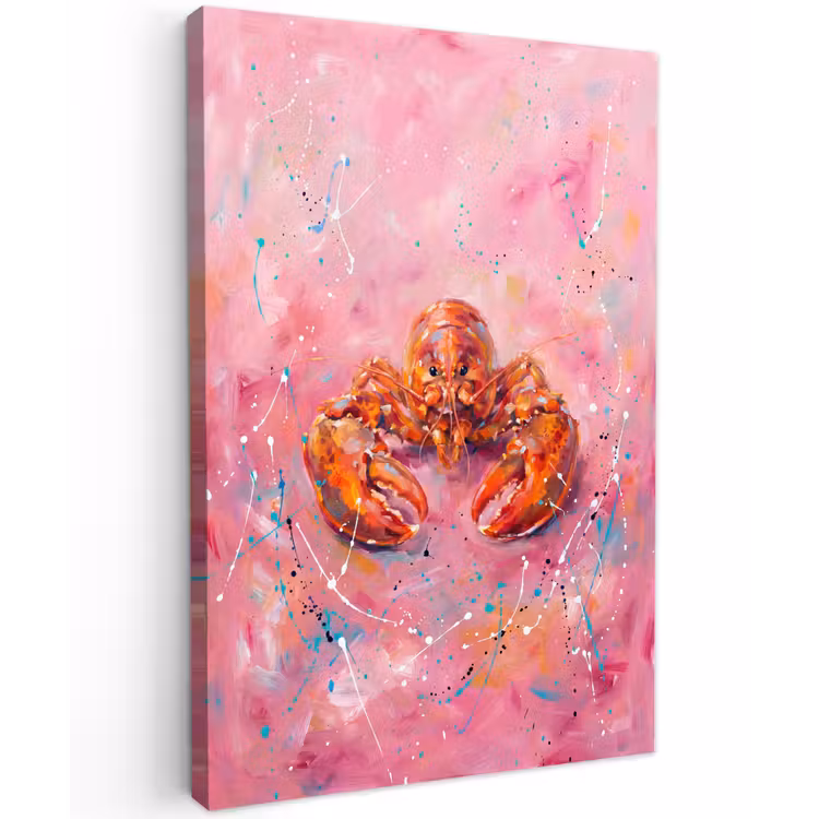 Zeeleven - Kreeft - Spatters - Abstract - Roze Tuinposter op houten frame 2 cm dik klein -3d