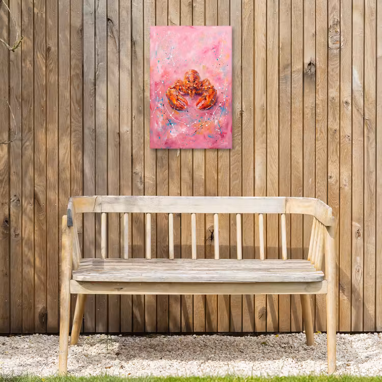 Zeeleven - Kreeft - Spatters - Abstract - Roze Tuinposter op houten frame 2 cm dik klein -sfeer4
