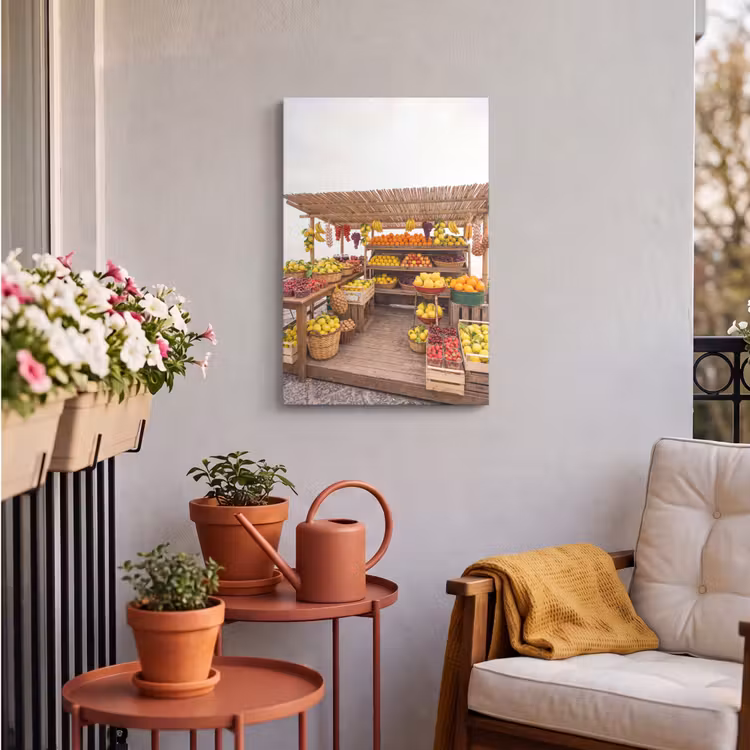 Outdoor Canvas Print - Market Stall - Fruit - Fresh - Marktkraam - Fruit - Vers Tuinposter op houten frame 2 cm dik klein