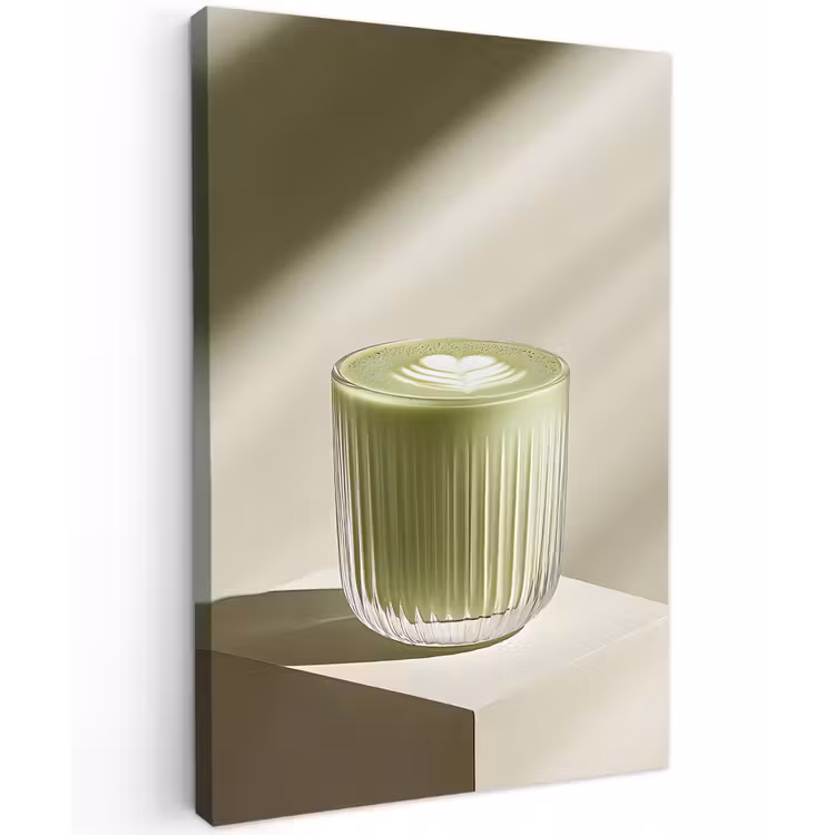 Matcha - Glas - Groen - Minimalistisch Tuinposter op houten frame 2 cm dik klein -3d
