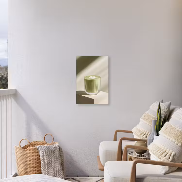 Matcha - Glas - Groen - Minimalistisch Tuinposter op houten frame 2 cm dik klein -sfeer1