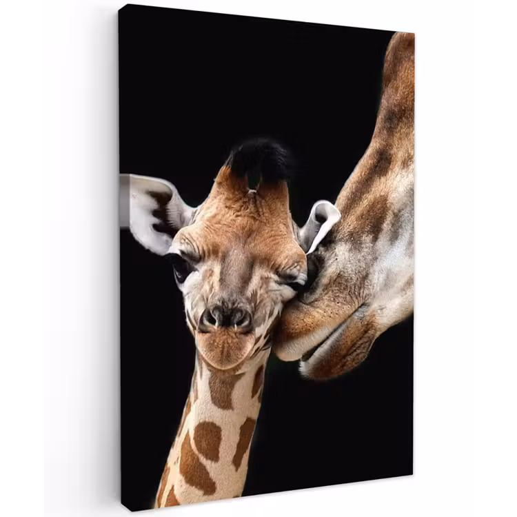 Moederlijke tederheid bij giraffen Tuinposter op houten frame 2 cm dik klein -3d