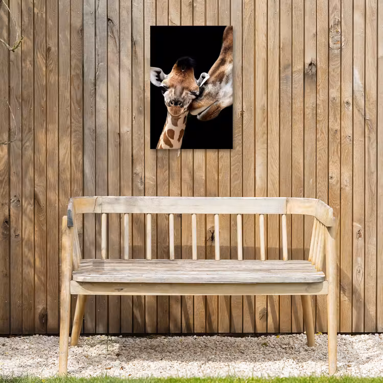 Moederlijke tederheid bij giraffen Tuinposter op houten frame 2 cm dik klein -sfeer4