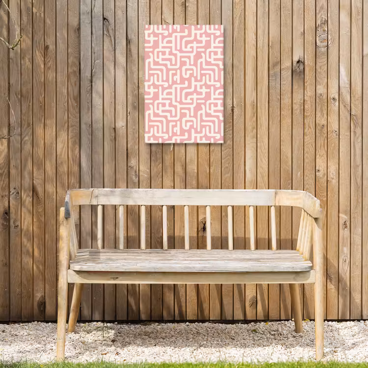 Doolhofpatroon - Roze - Wit - Abstract Tuinposter op houten frame 2 cm dik klein 841 -sfeer4