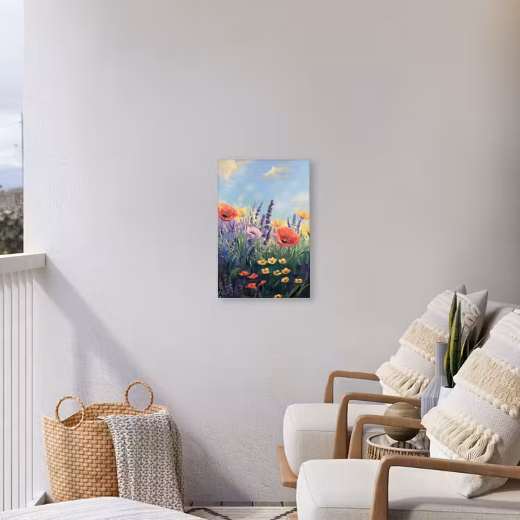 Weide - Bloemen - Kleurrijk Tuinposter op houten frame 2 cm dik klein -sfeer1