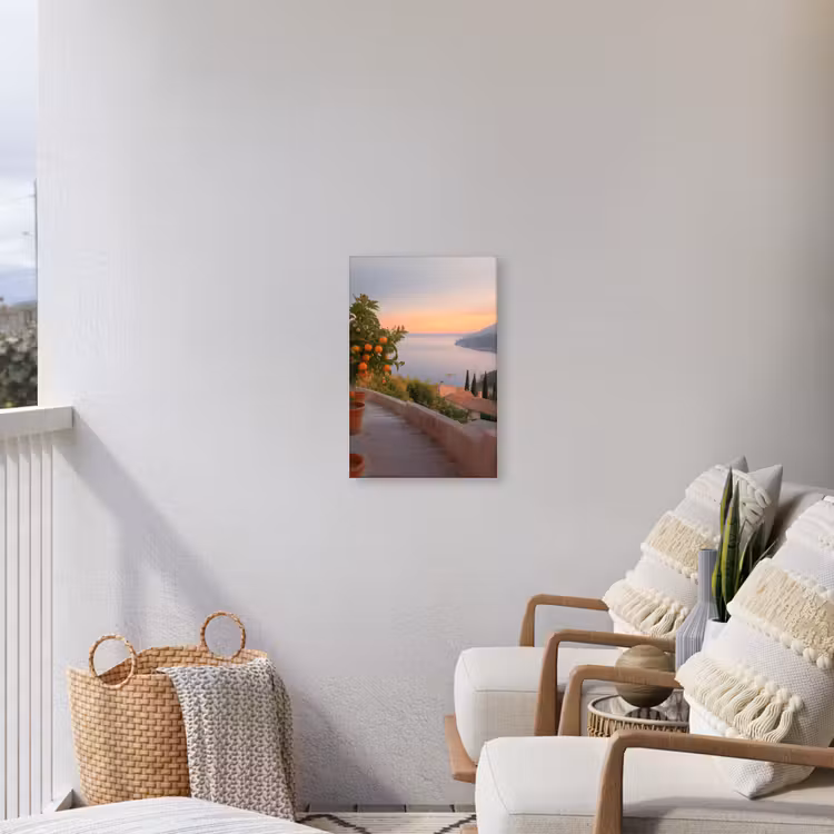 Middelandse zee - Sinaasappel - Heuvels - Zee Tuinposter op houten frame 2 cm dik klein -sfeer1