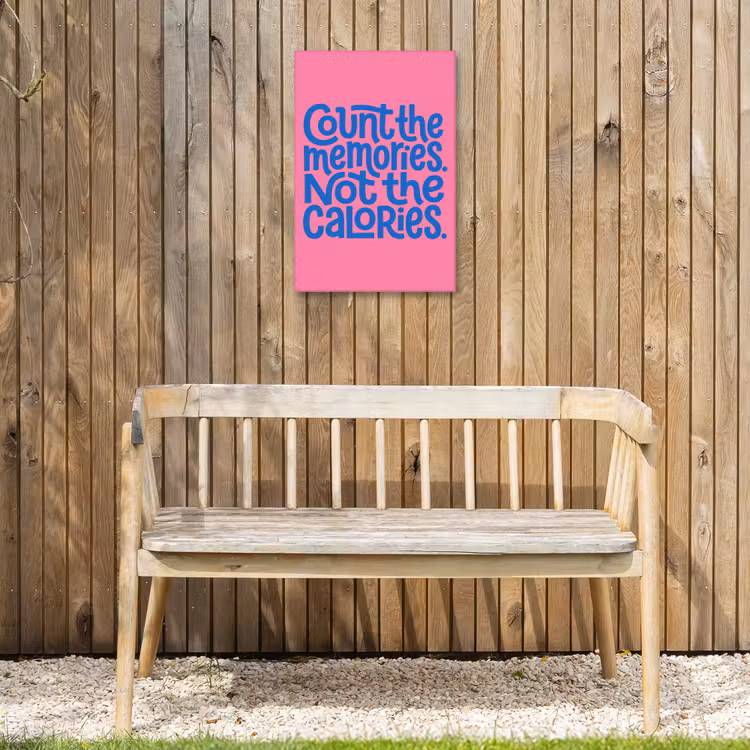 Memories - Roze - Blauw - Quote Tuinposter op houten frame 2 cm dik klein -sfeer4