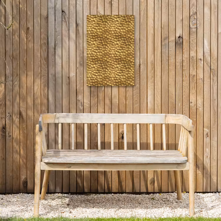 Metaal - Dynamisch - Goud Tuinposter op houten frame 2 cm dik klein 841 -sfeer4