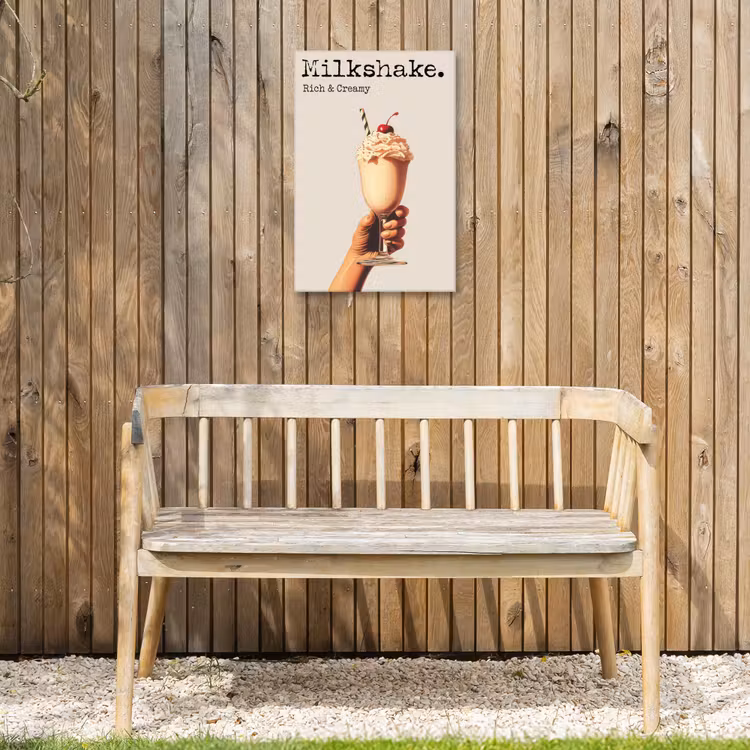 Milkshake - Kers - Rietje Tuinposter op houten frame 2 cm dik klein -sfeer4