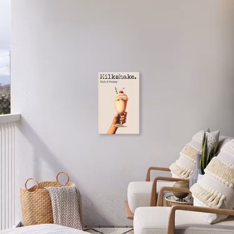 Milkshake - Kers - Rietje Tuinposter op houten frame 2 cm dik klein -sfeer1