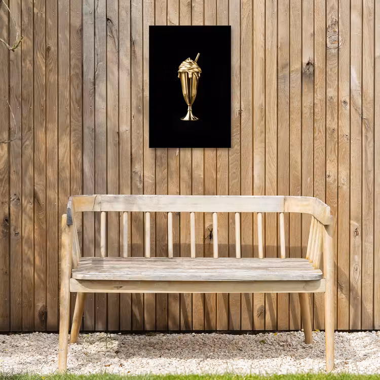 Milkshake - Goud - Drinken - Zwart Tuinposter op houten frame 2 cm dik klein -sfeer4