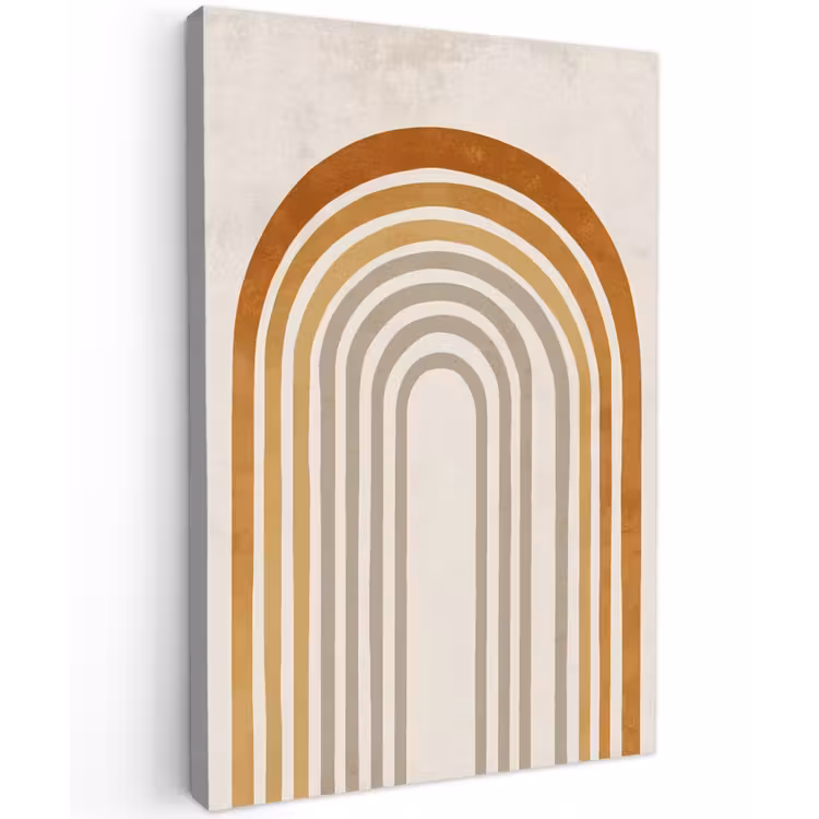 Minimalistisch - Boog - Lijnen - Beige Tuinposter op houten frame 2 cm dik klein -3d