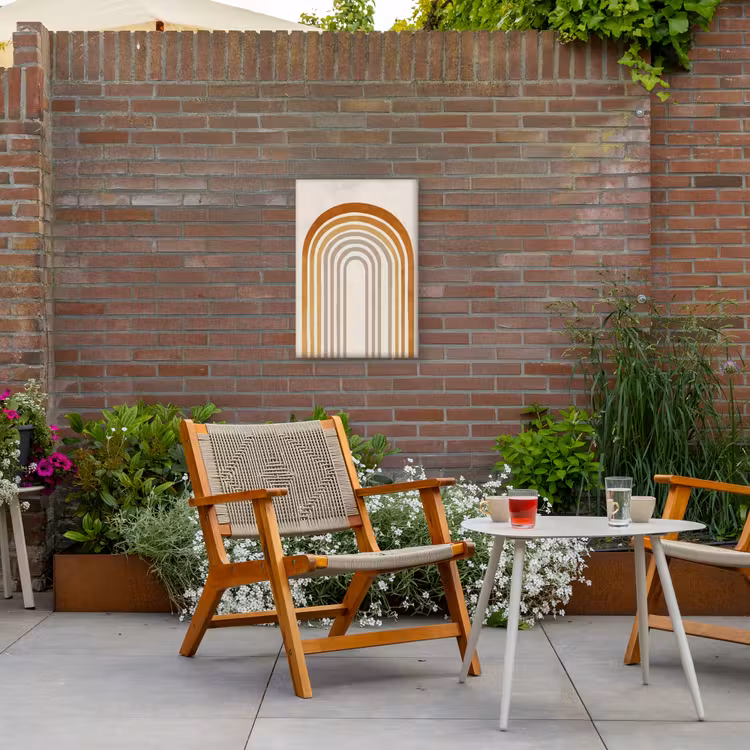 Minimalistisch - Boog - Lijnen - Beige Tuinposter op houten frame 2 cm dik klein -sfeer3