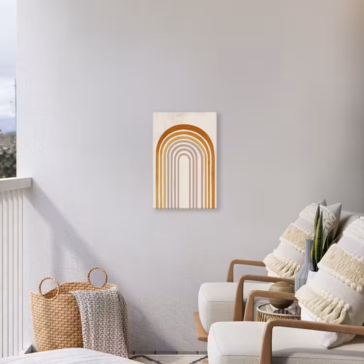 Minimalistisch - Boog - Lijnen - Beige Tuinposter op houten frame 2 cm dik klein -sfeer1