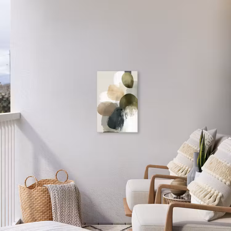 Minimalistisch - Cirkels - Penseelstreken - Beige Tuinposter op houten frame 2 cm dik klein -sfeer1