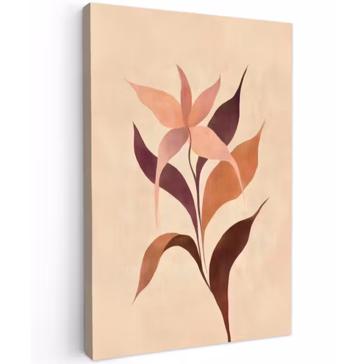 Minimalistisch - Bloem - Bladeren - Beige Tuinposter op houten frame 2 cm dik klein -3d