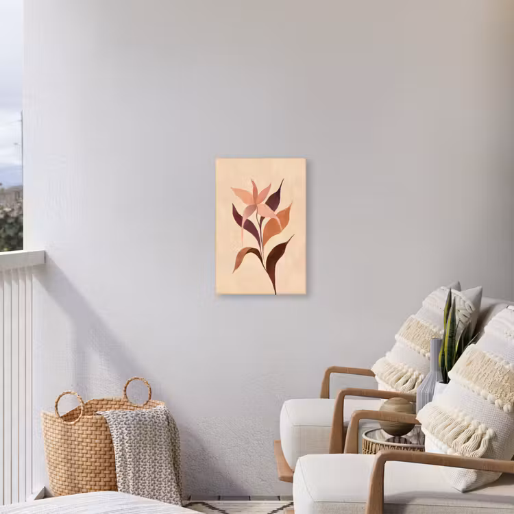 Minimalistisch - Bloem - Bladeren - Beige Tuinposter op houten frame 2 cm dik klein -sfeer1