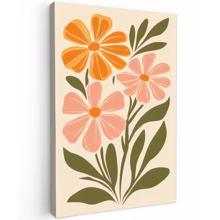 Minimalistisch - Bloemen - Bladeren - Roze Tuinposter op houten frame 2 cm dik klein -3d
