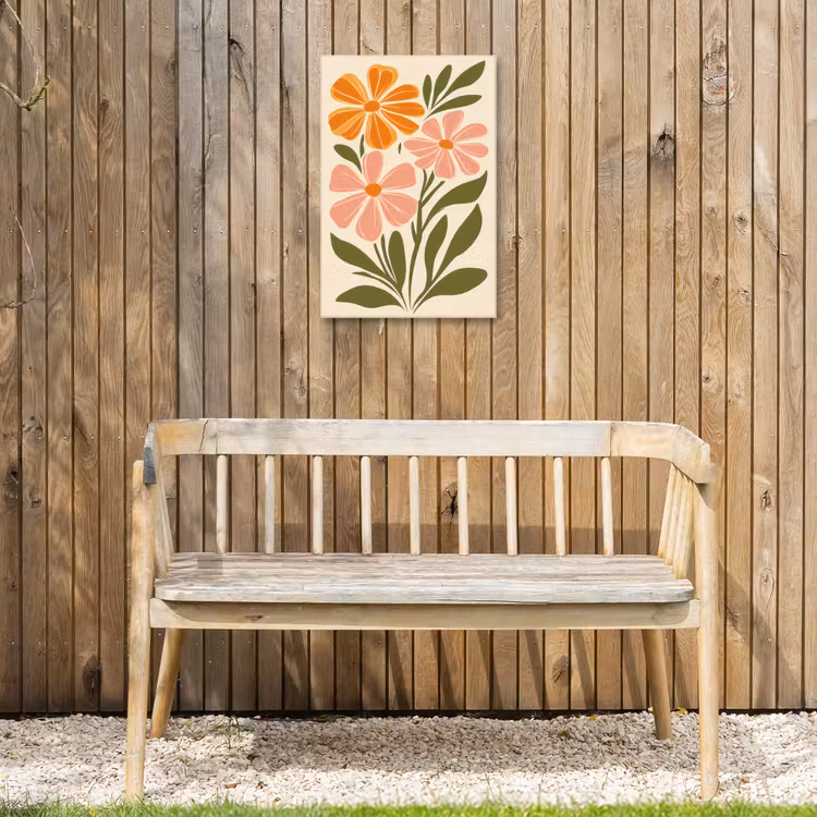 Minimalistisch - Bloemen - Bladeren - Roze Tuinposter op houten frame 2 cm dik klein -sfeer4