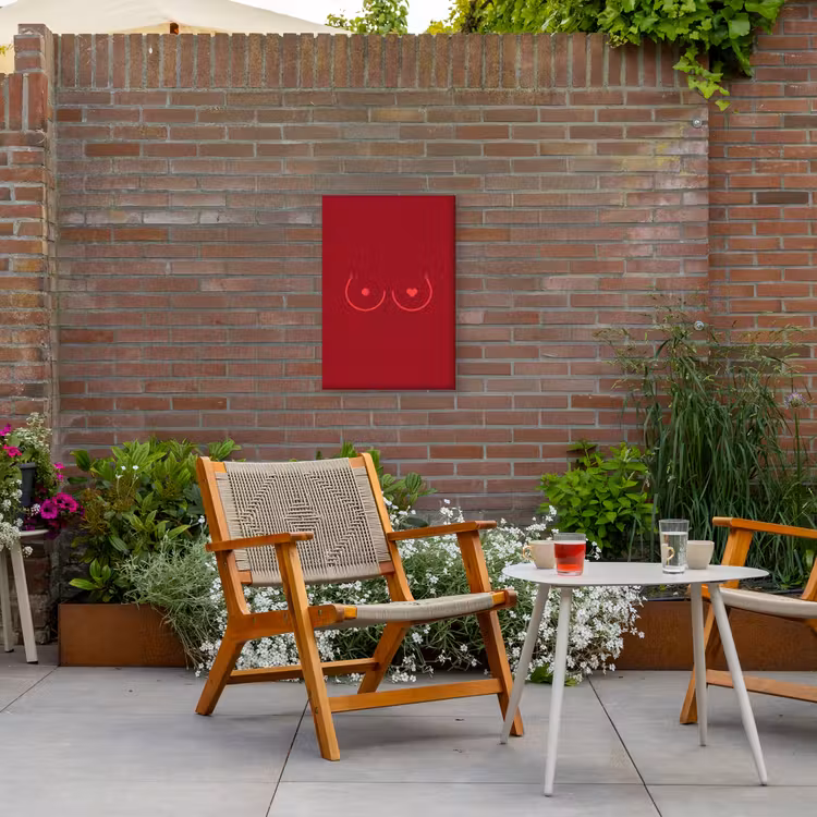 Minimalistisch - Lijnillustratie - Rood Tuinposter op houten frame 2 cm dik klein -sfeer3