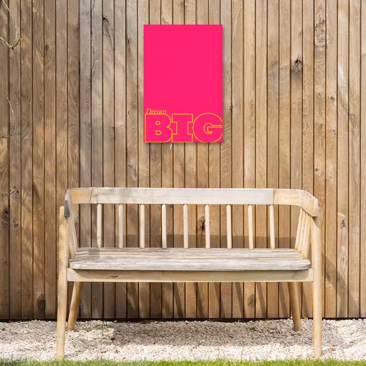 Minimalistisch - Roze - Dream big - Grafisch Tuinposter op houten frame 2 cm dik klein -sfeer4