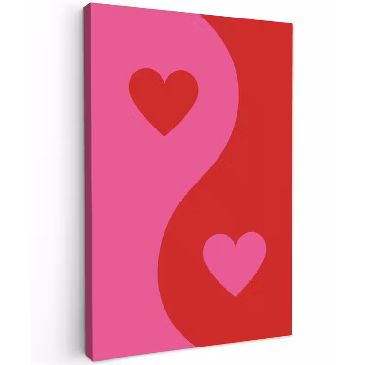 Minimalistisch - Rood - Roze - Hartjes Tuinposter op houten frame 2 cm dik klein -3d