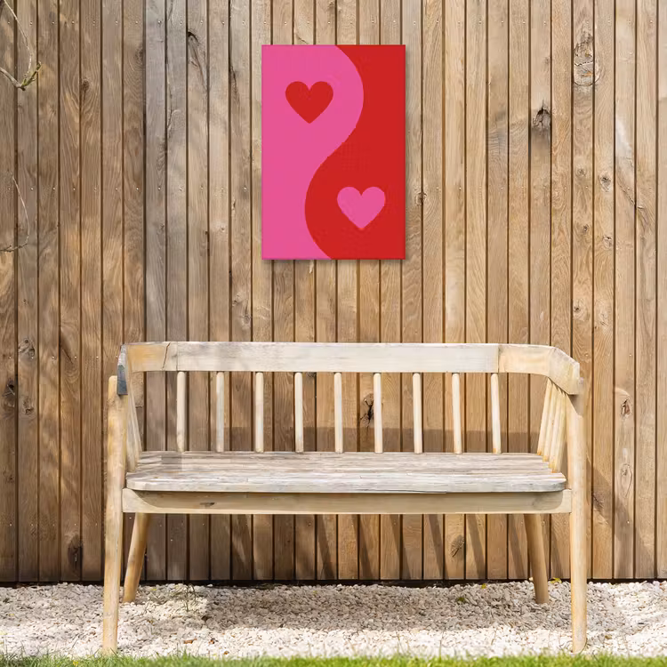 Minimalistisch - Rood - Roze - Hartjes Tuinposter op houten frame 2 cm dik klein -sfeer4