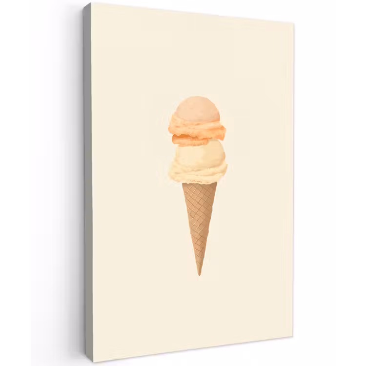 Minimalistisch - Schepijs - Hoorntje - Beige Tuinposter op houten frame 2 cm dik klein -3d