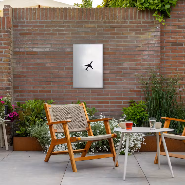 Minimalistisch - Silhouet - Zwart - Vliegtuig Tuinposter op houten frame 2 cm dik klein -sfeer3