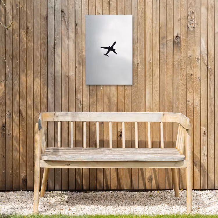 Minimalistisch - Silhouet - Zwart - Vliegtuig Tuinposter op houten frame 2 cm dik klein -sfeer4