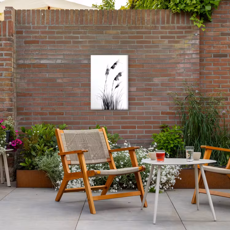Minimalistisch - Stelen - Wit Tuinposter op houten frame 2 cm dik klein -sfeer3
