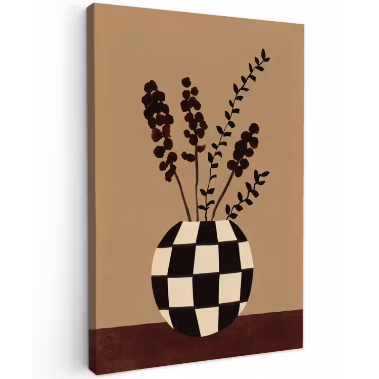 Minimalistisch - Vaas - Bloemen - Bruin Tuinposter op houten frame 2 cm dik klein -3d