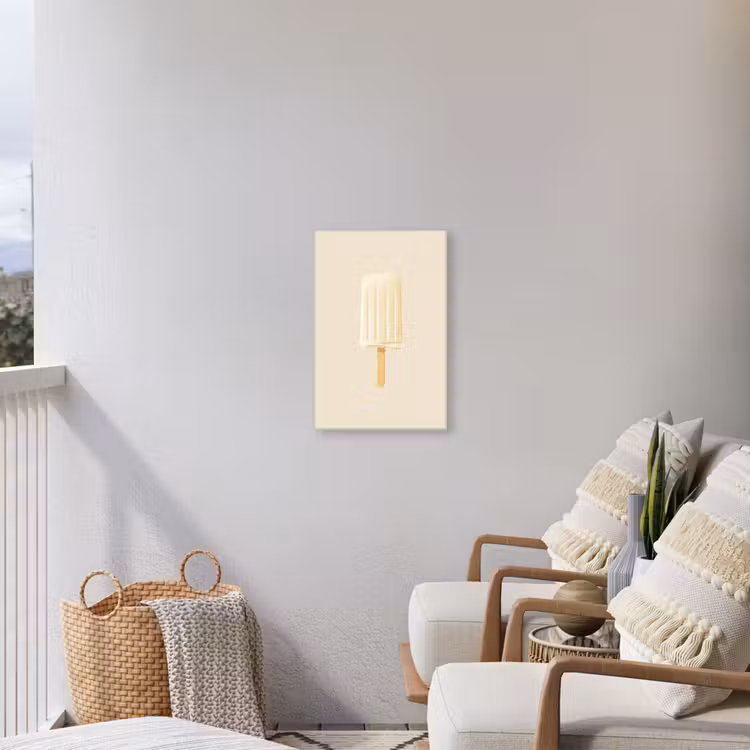 Minimalistisch - Waterijsje - Stokje - Beige Tuinposter op houten frame 2 cm dik klein -sfeer1