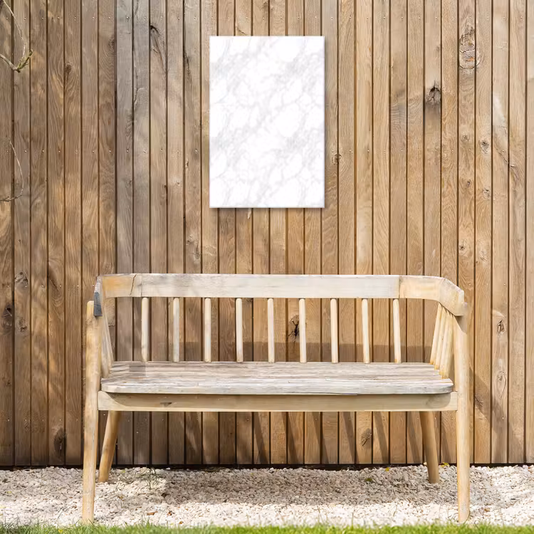 Minimalistisch - Wit - Grijze aders Tuinposter op houten frame 2 cm dik klein 841 -sfeer4