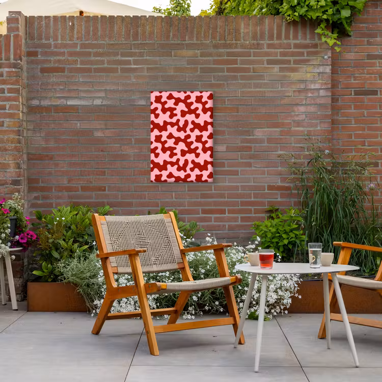 Modern - Abstract - Rood Tuinposter op houten frame 2 cm dik klein 841 -sfeer3