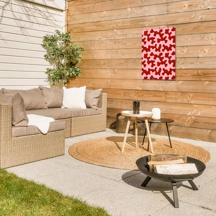 Modern - Abstract - Rood Tuinposter op houten frame 2 cm dik klein 841 -sfeer2